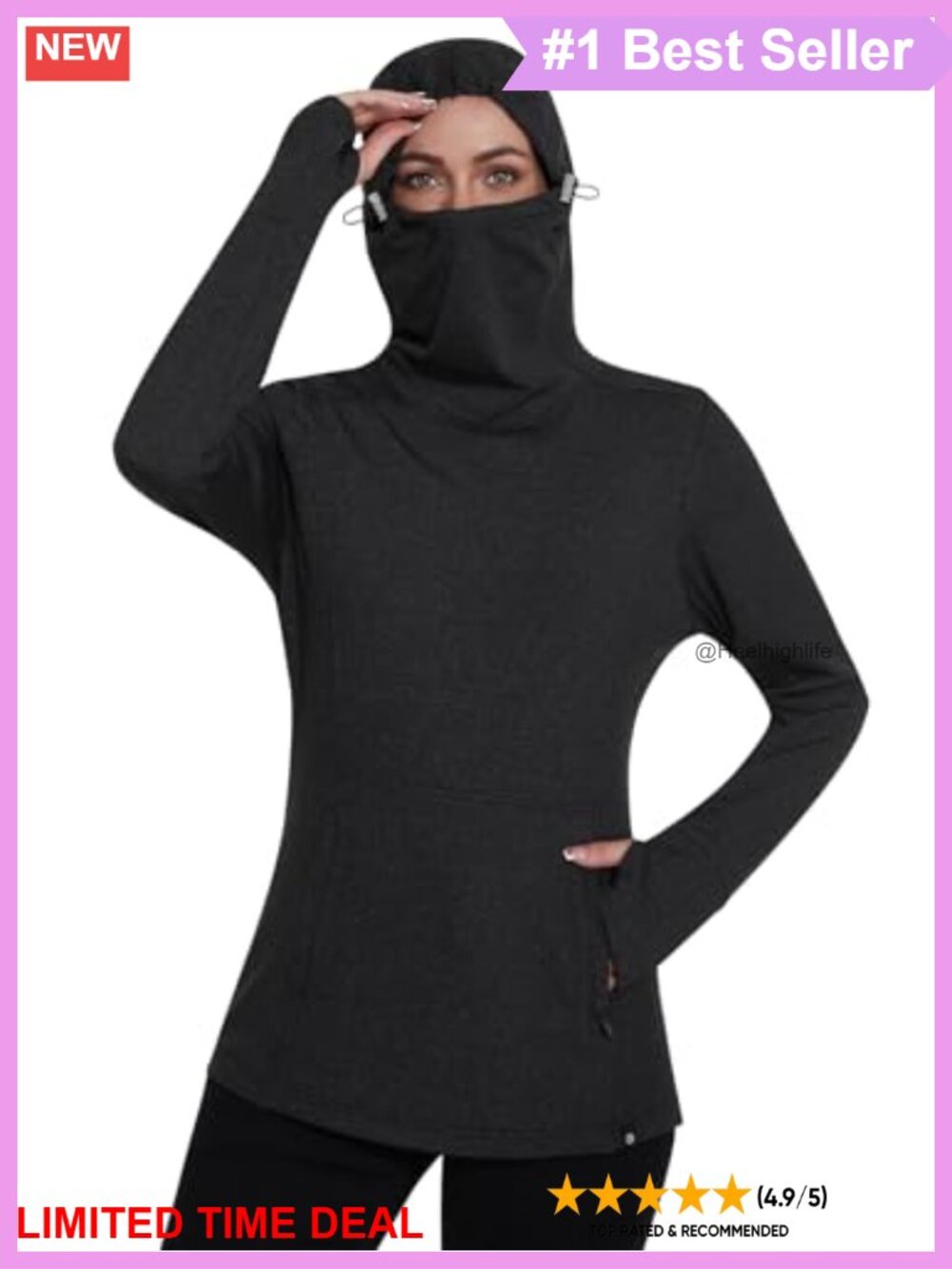 Fleece Lined Thermal Running Pullover with Thumbholes Neck Gaiter